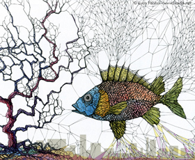 illustrazione pesce colorato reti