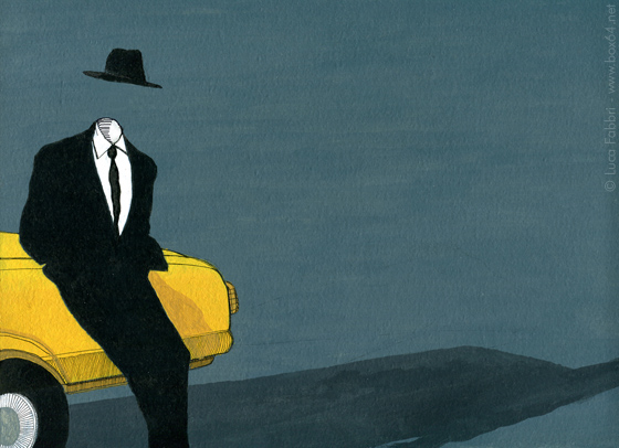 disegno acrilico uomo nero taxi giallo
