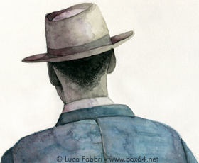 disegno acquarello uomo spalle cappello
