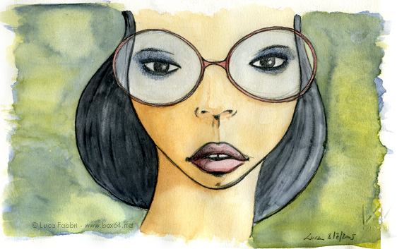 disegno acquarello volto donna occhiali