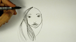 video time lapse disegno al tratto su carta volto di ragazza con occhiali e capelli fluenti - canale youtube rapidisegni
