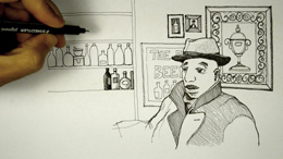 video time lapse disegno al tratto su carta uomo al pub - canale youtube rapidisegni